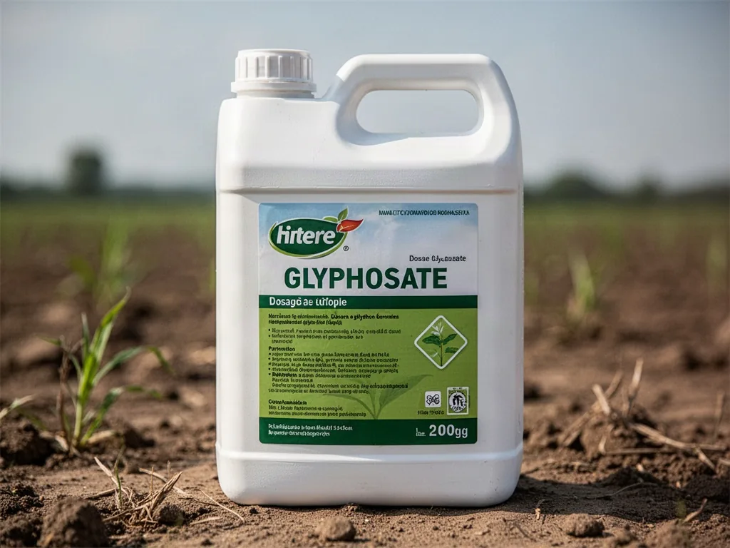 Agriculteur calculant le dosage du glyphosate selon l’étiquette du bidon