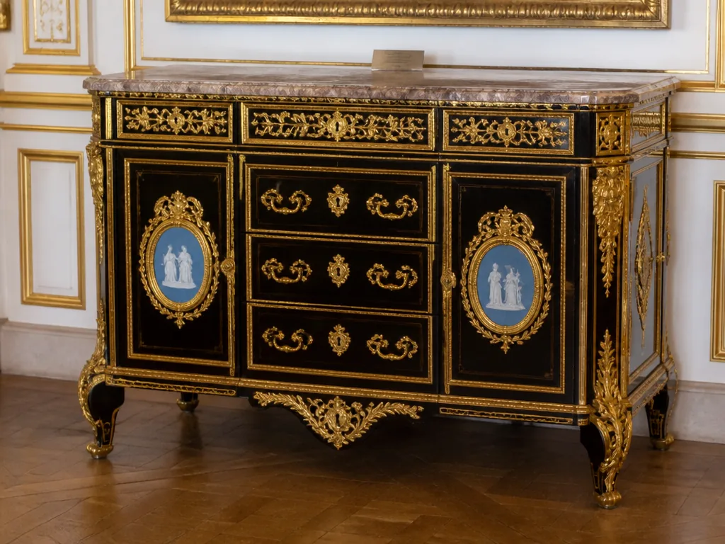 Commode de Catherine la Grande au tiroir secret ouvert dans un salon impérial